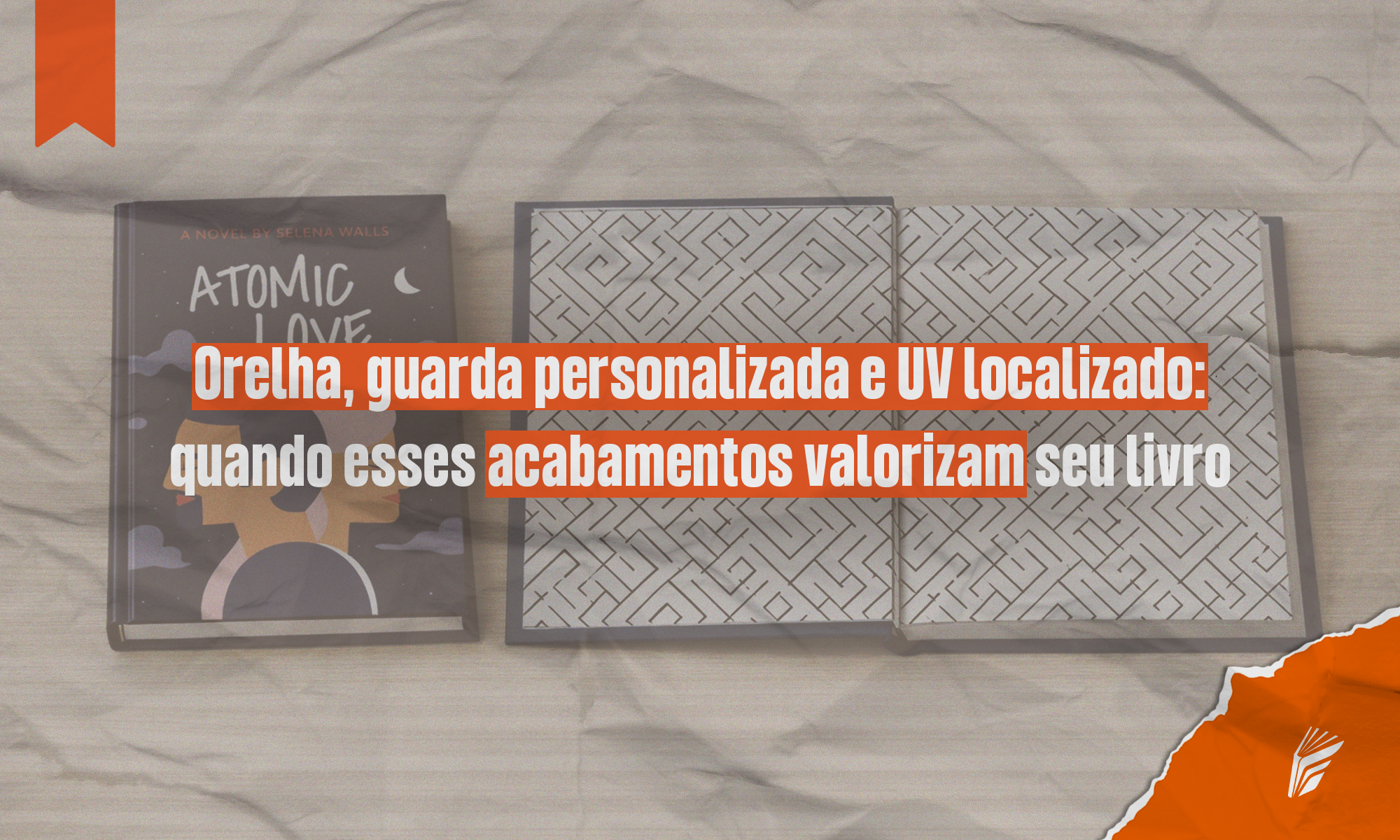 Livro com acabamento premium mostrando UV localizado e guarda personalizada.