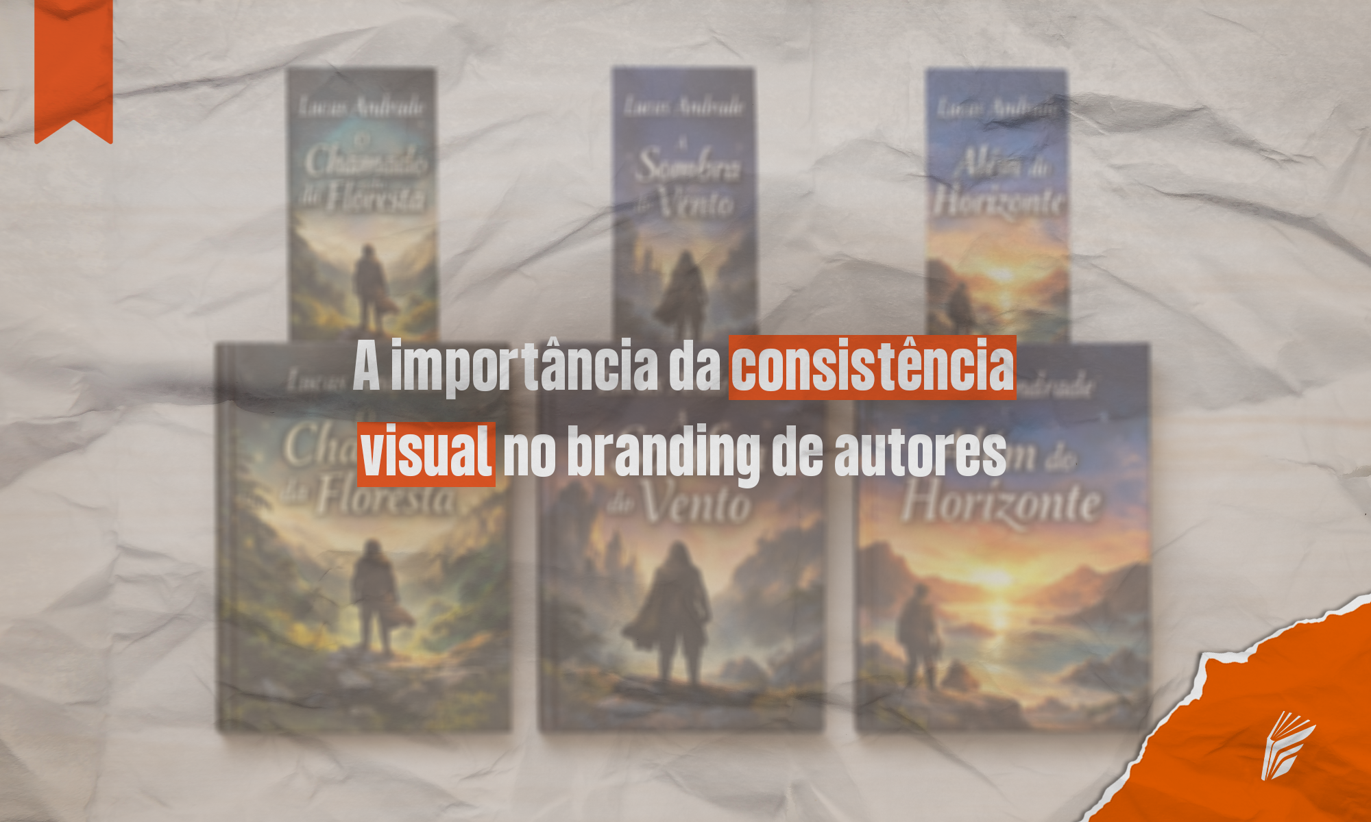 Capas de livros e materiais gráficos com identidade visual consistente de um autor.