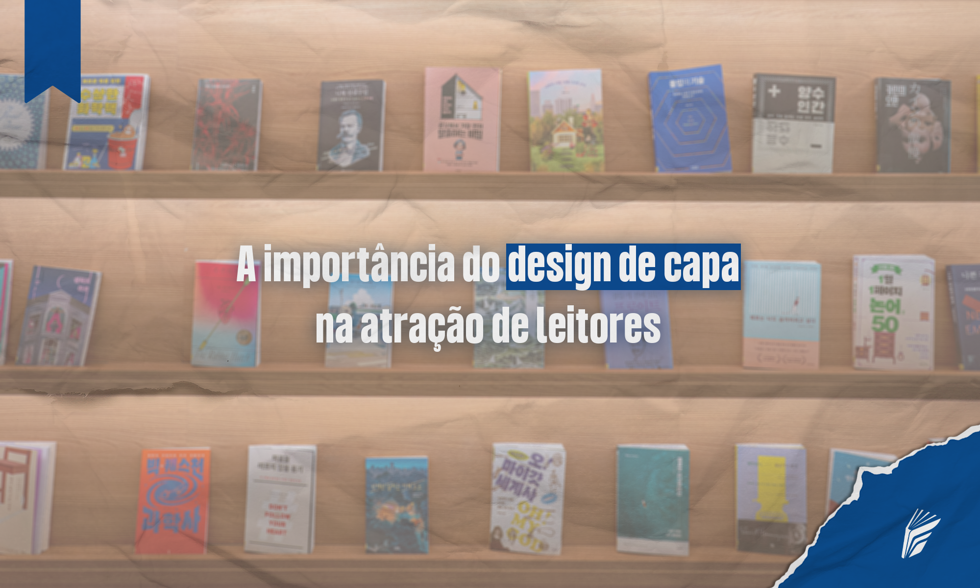 Prateleira de livros com design de capa criativo e profissional.