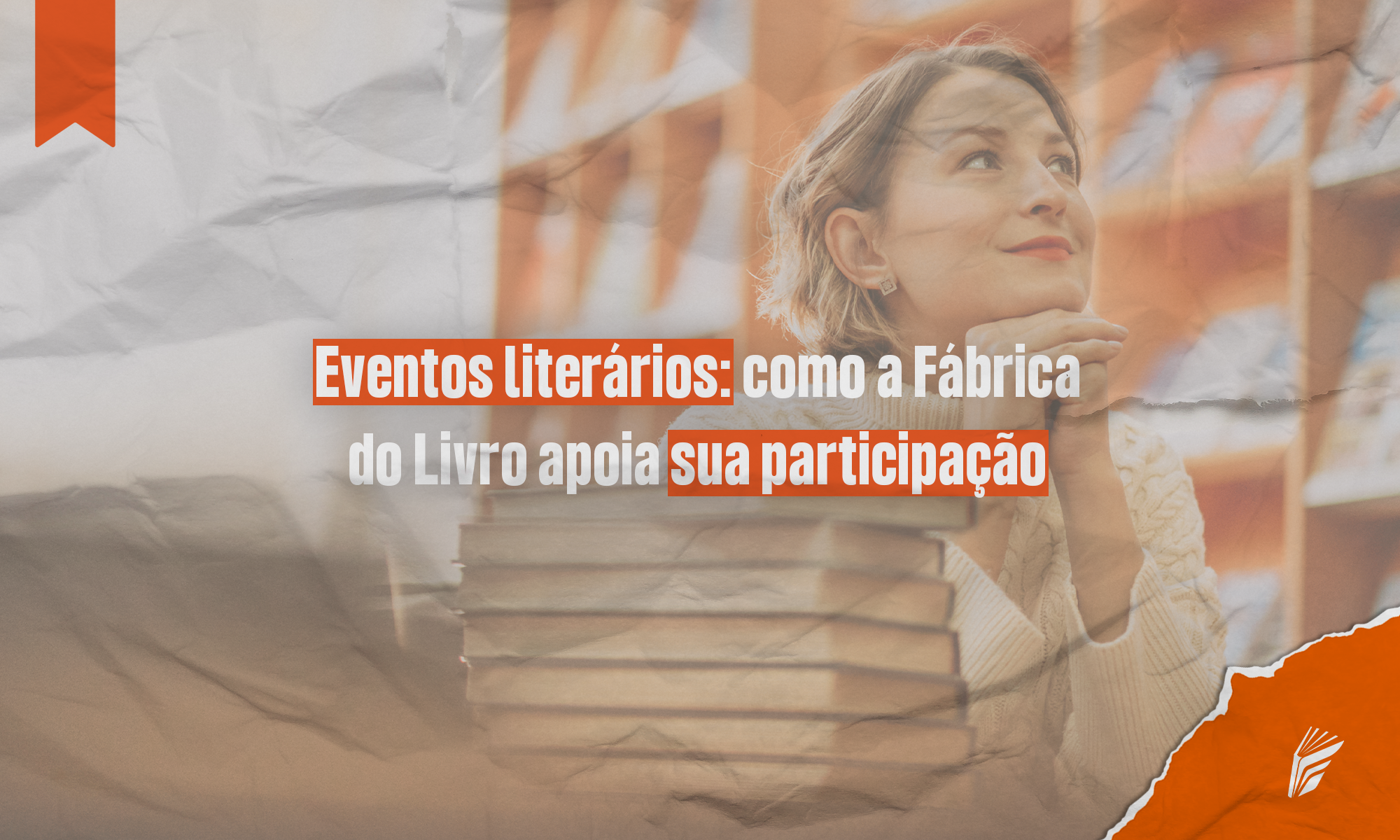 Autor independente apresentando seus livros em evento literário com apoio da Fábrica do Livro.