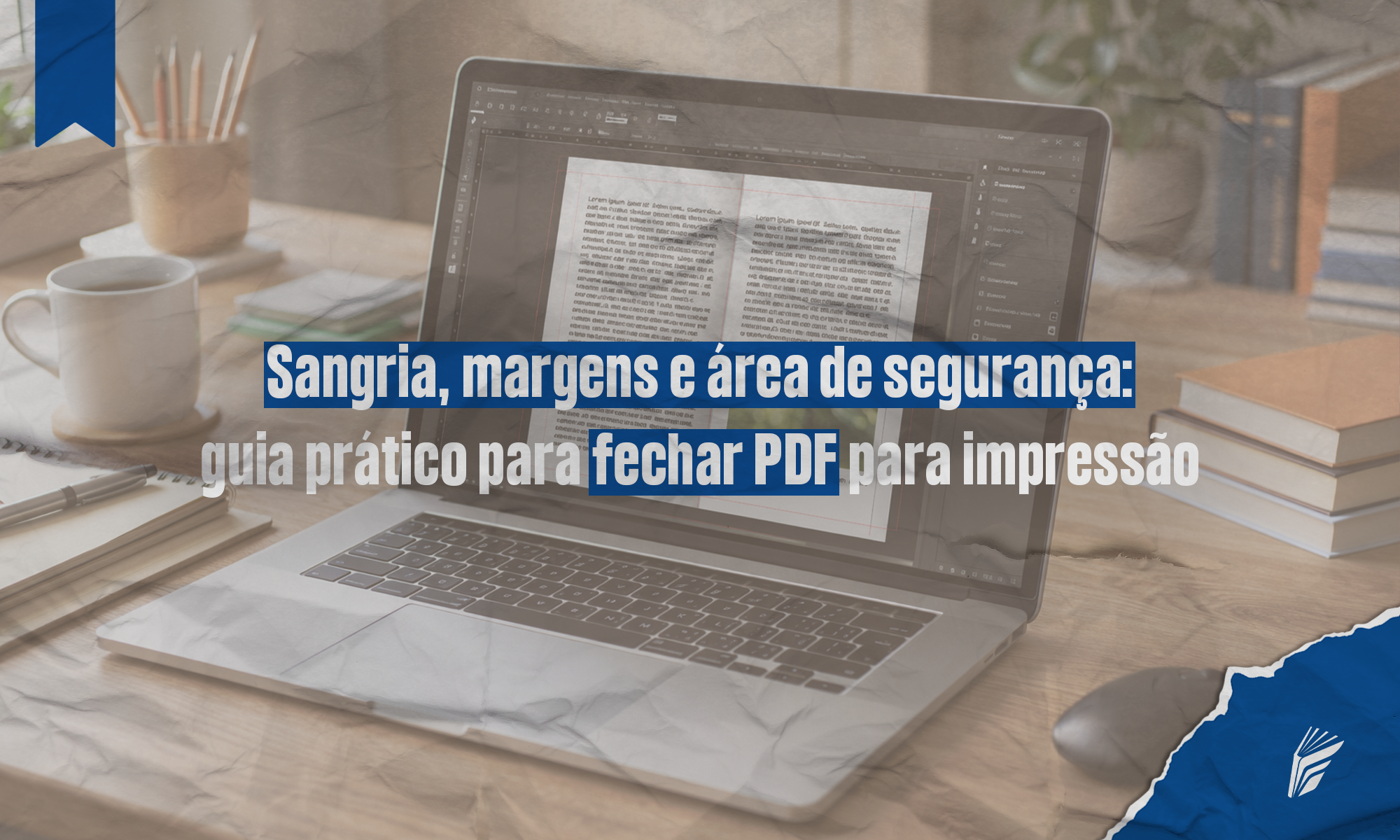 Exemplo visual de sangria, margens e área de segurança em arquivo para impressão.